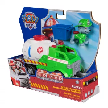 PAW Patrol Fire Rescue: Rocky Rescue Fire Tanker with Action Figure, Grab Claw and Toy Truck, Kids Toys for Boys & Girls Ages 3 and Up