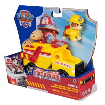 PAW Patrol Fire Rescue: Rubble Rescue Fire Dump Truck with Action Figure, Projectiles, and Toy Truck, Kids Toys for Boys & Girls Ages 3 and Up