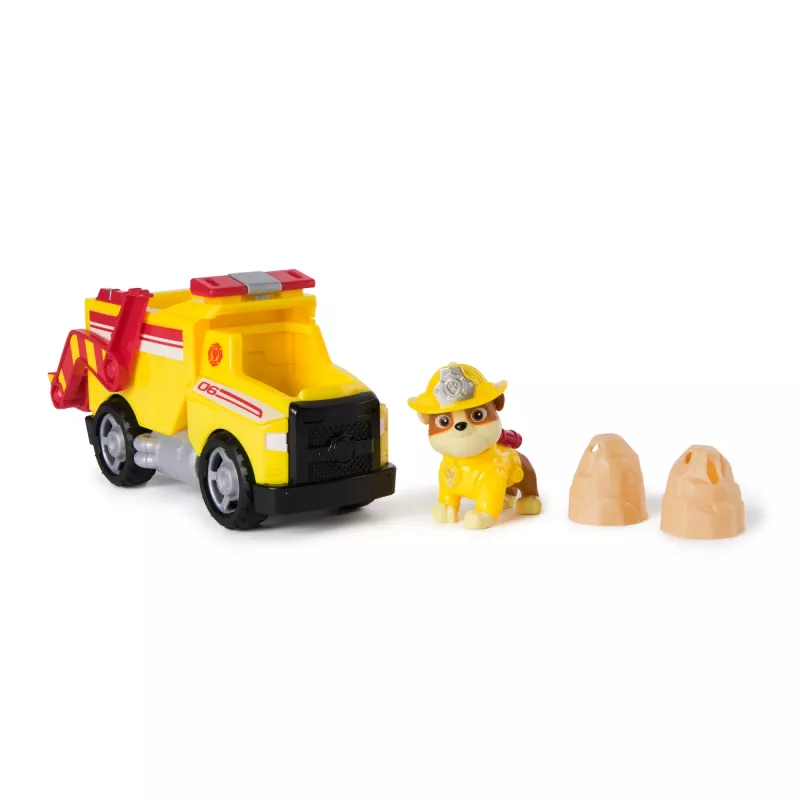 PAW Patrol Fire Rescue: Rubble Rescue Fire Dump Truck with Action Figure, Projectiles, and Toy Truck, Kids Toys for Boys & Girls Ages 3 and Up