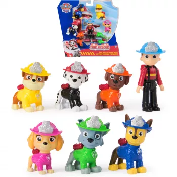 PAW Patrol Fire Rescue Team Pack with 7 Collectible Action Figures, Including Ryder & 6 Pups, Kids Toys for Boys & Girls Ages 3 and Up