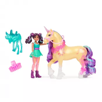 Mini doll set Usorteret Unicorn Academy Ava & Leaf Power of Friendship with translucent saddle and 2 accessories, 168 mm, plastic