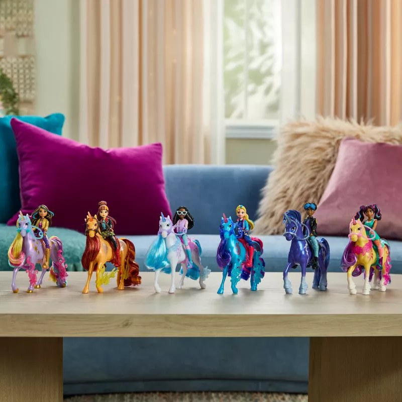 Mini doll set Usorteret Unicorn Academy Ava & Leaf Power of Friendship with translucent saddle and 2 accessories, 168 mm, plastic