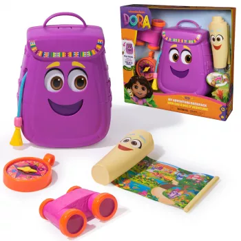 Spin Master Dora My Adventure Backpack with Retractable Map, Toy Binoculars and Compass – Multicolour, Ages 3+