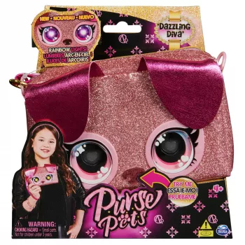 Purse Pets , Keepin’ It Clutch Dazzling Diva Puppy Pet Toy and Wristlet Purse with Light up Rainbow Eyes, Kids Toys for Girls Ages 4 and up