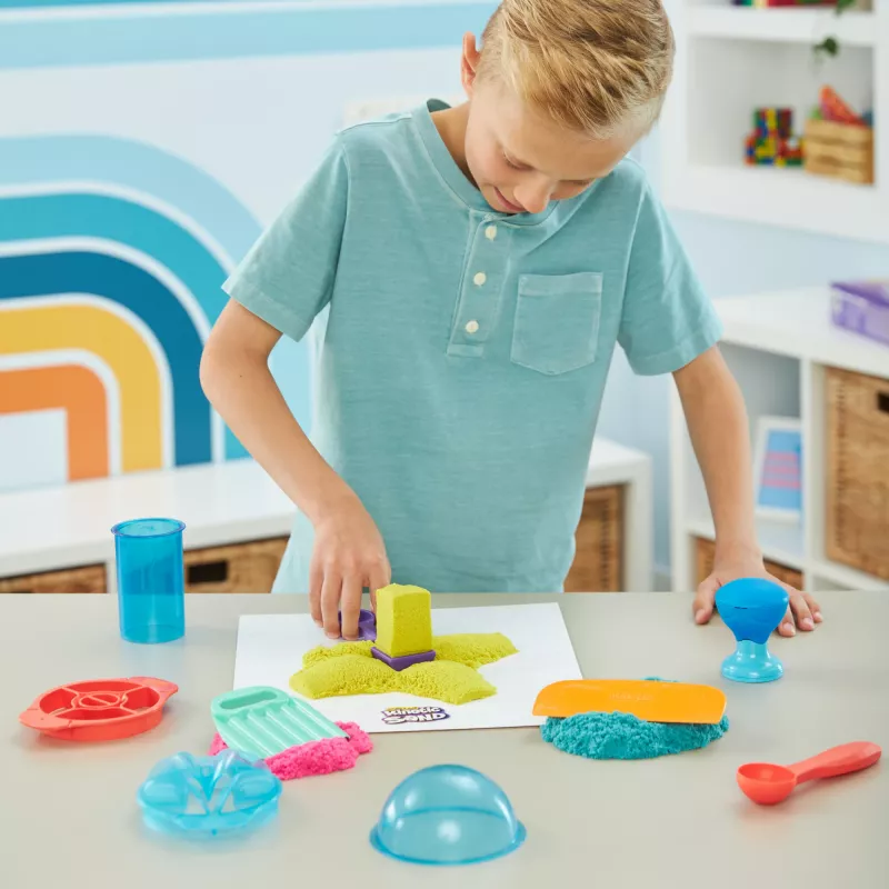 Kinetic Sand , Ultimate Sandisfying Set with 2lbs Play Sand (Pink, Yellow & Teal), 10 Tools & Molds, Sensory Toys for Kids Ages 7 and up