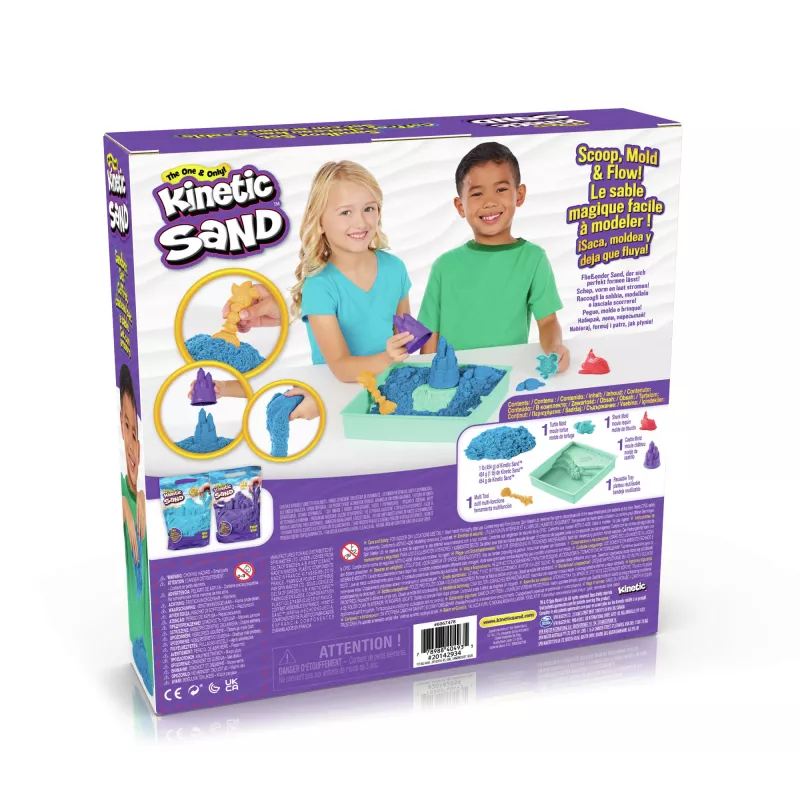 Kinetic Sand , Sandbox Set, Creative Easter Gifts, Includes 1lb Blue Moldable Play Sand, 4 Tools & Molds, Storage, Sensory Toys for Kids Ages 3 and up