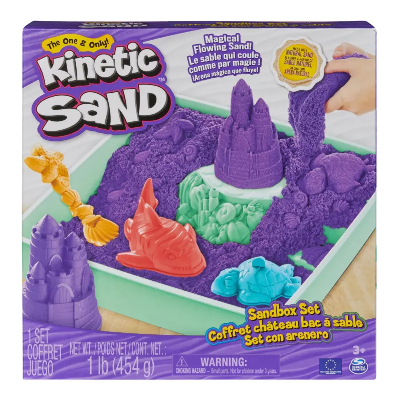 Kinetic Sand , Sandbox Set, Creative Easter Gifts, Includes 1lb Purple Moldable Play Sand, 4 Tools & Molds, Storage, Sensory Toys for Kids Ages 3 and up