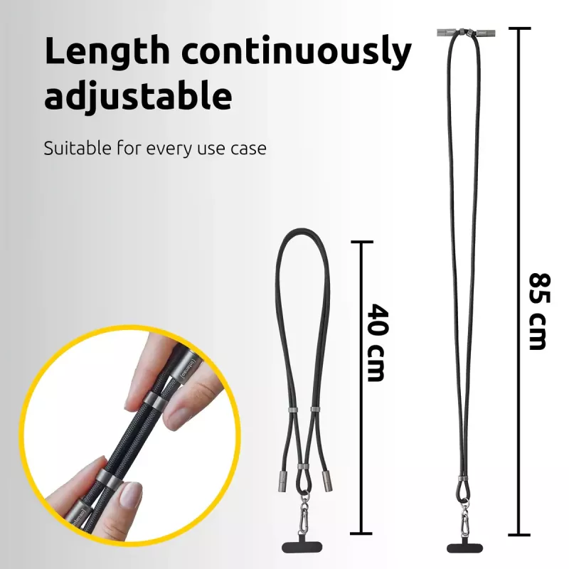 Intenso USB-C Charging Lanyard Phone Necklace Cable 60W Fast Charging Adjustable Length 1.65m Nylon Black
