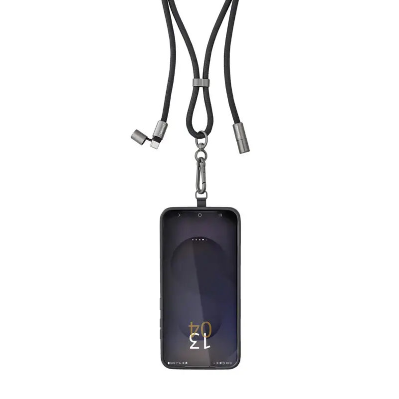 Intenso USB-C Charging Lanyard Phone Necklace Cable 60W Fast Charging Adjustable Length 1.65m Nylon Black
