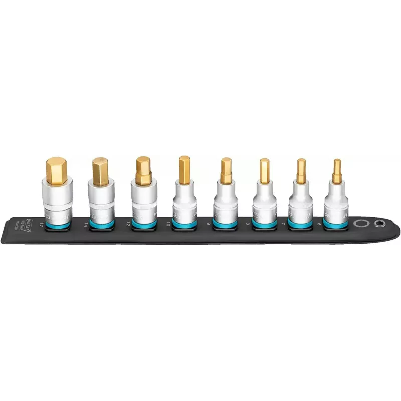 Socket set Hazet 986-SR/8, 8-piece hexagon short sockets, 6–17 mm, black