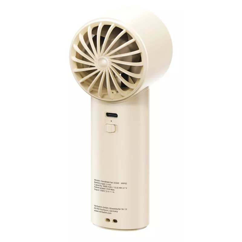 Verbatim Cool’n’Go IceTouch Handheld Fan White/Silver, Silver, White, 1 fan(s), Handheld fan, 1 pc(s), 8 W, Lithium-Ion (Li-Ion)