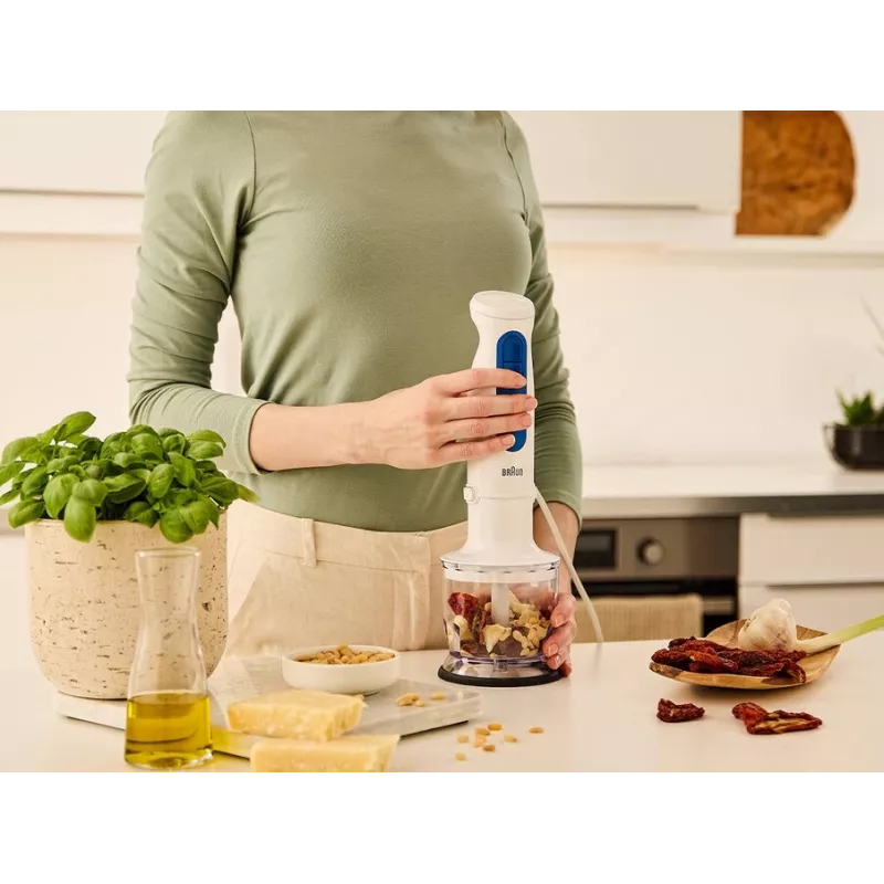 Hand blender Braun Household MultiQuick 3 MQ30202M, 900 W, white/blue, with chopper and whisk