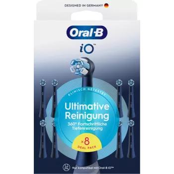 Oral-B iO Ultimate Clean replacement brush heads — 8-pack, Black, for superior plaque removal