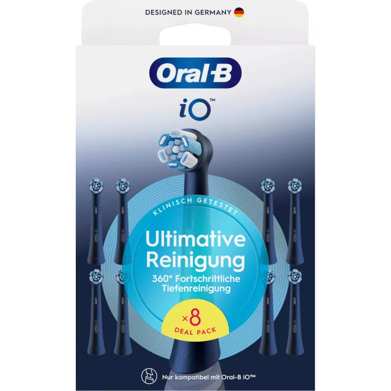 Oral-B iO Ultimate Clean replacement brush heads — 8-pack, Black, for superior plaque removal