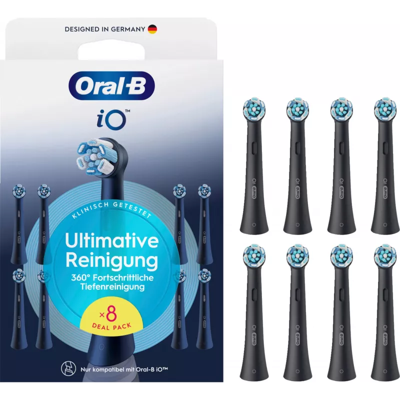 Oral-B iO Ultimate Clean replacement brush heads — 8-pack, Black, for superior plaque removal