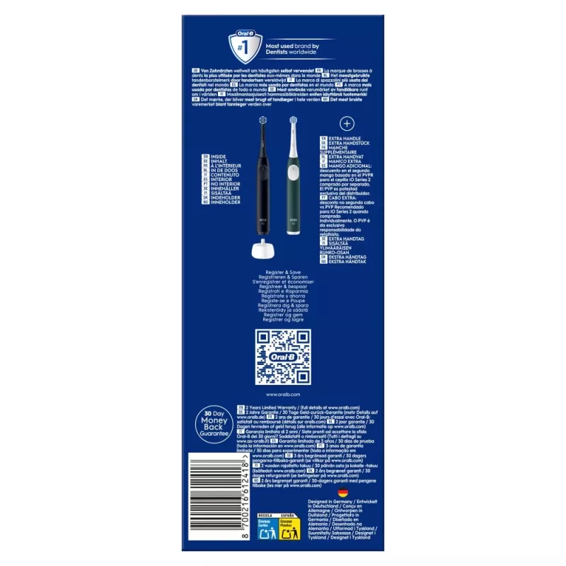 Electric toothbrush BRAUN Oral‑B iO Series 2 Duo Black/Green, rechargeable, model 62418
