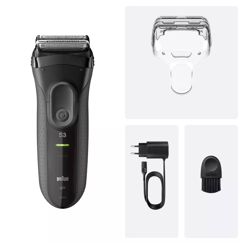 Foil shaver BRAUN Serie 3 3000S, grey, foil system, built-in NiMH battery, AC/battery power, 57×48×156 mm