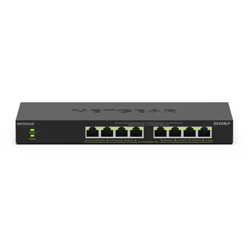 NETGEAR GS308LP Unmanaged Gigabit Ethernet (10/100/1000) Power over Ethernet (PoE) Desktop Black
