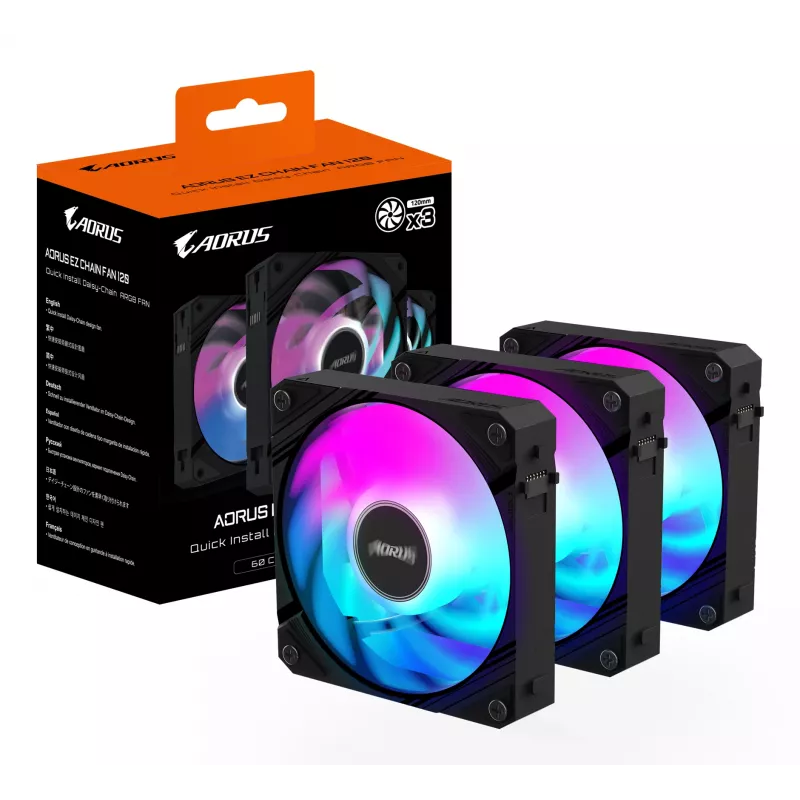 GIGABYTE AORUS EZ CHAIN FAN 120 (3-Pack) Motherboard 12 cm Black 3 pc(s)