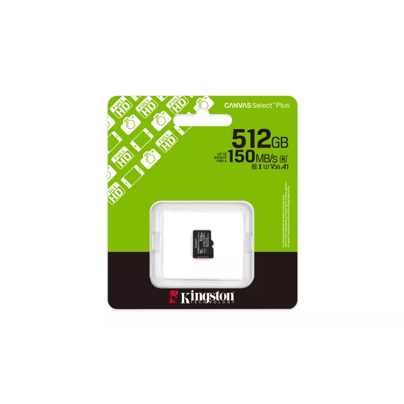 Kingston Technology 512GB micSDXC Canvas Select Plus Gen3 150R A1 Single Pack w/o ADP