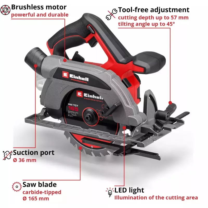 Cordless circular saw EINHELL Professional TP-CS 18/165 Li BL, 18 V, solo (no battery/charger)