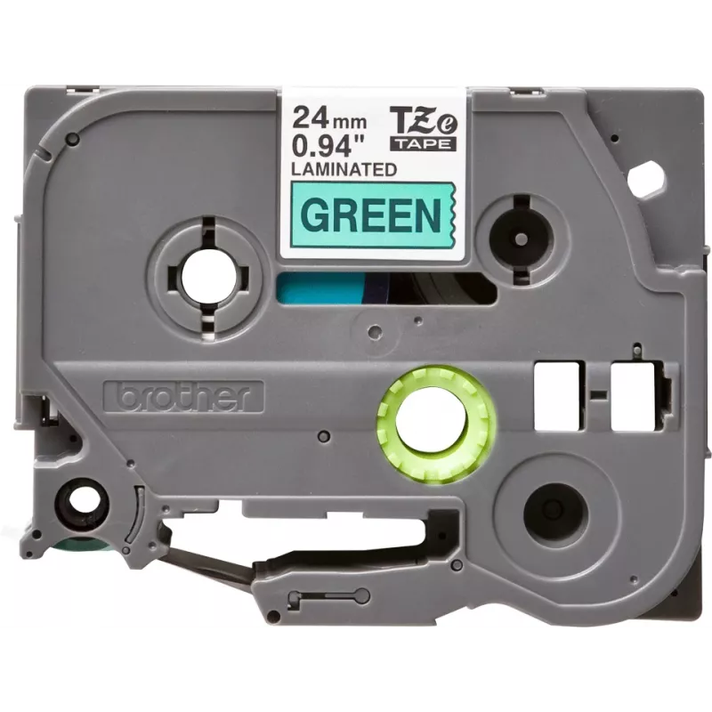 Laminated label tape Brother TZe-751 24 mm — black on green, 8 m, gray cartridge
