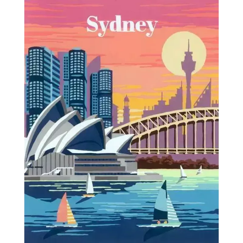 Puzzle painting kit Ravensburger CreArt Colorful Sydney — paint-by-numbers set (model 23526)