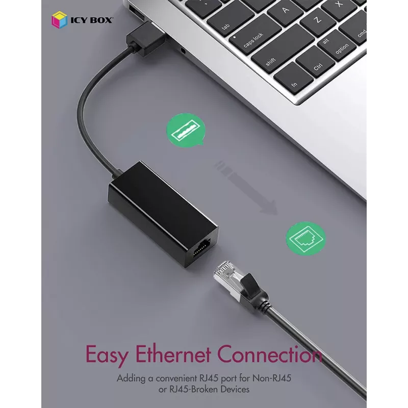 ICY BOX USB 3.0 A-Type to RJ-45 Ethernet port, Wired, USB, Ethernet, 1000 Mbit/s, Black