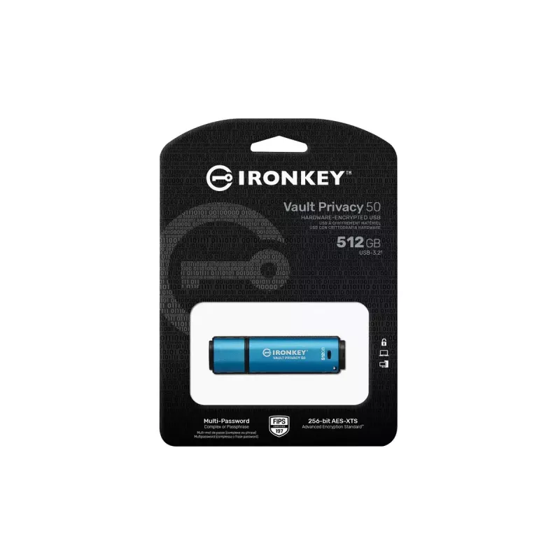 USB Flash Drive Kingston Technology 512GB IronKey Vault Privacy 50 AES-256