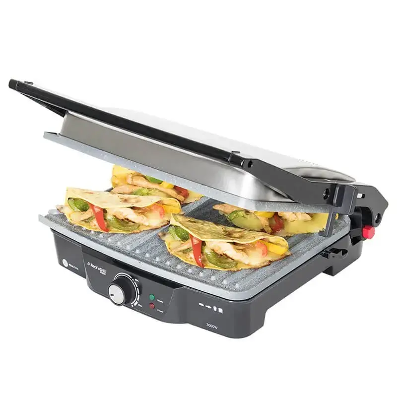 Contact grill CECOTEC Rock'nGrill 2000 — 2000 W, rectangular, black/stainless steel, adjustable thermostat, 340×330×130 mm