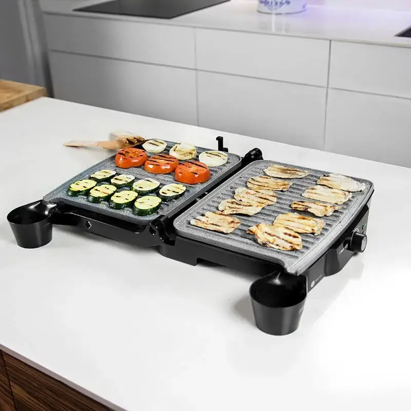 Contact grill CECOTEC Rock'nGrill 2000 — 2000 W, rectangular, black/stainless steel, adjustable thermostat, 340×330×130 mm