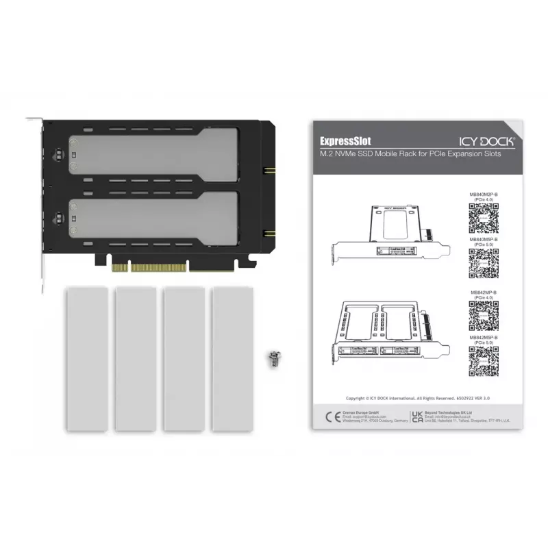 Icy Dock ExpressSlot Elite interface card MB842MP-B — PCIe hot-swap 2.5 inch drive bay adapter, black/silver
