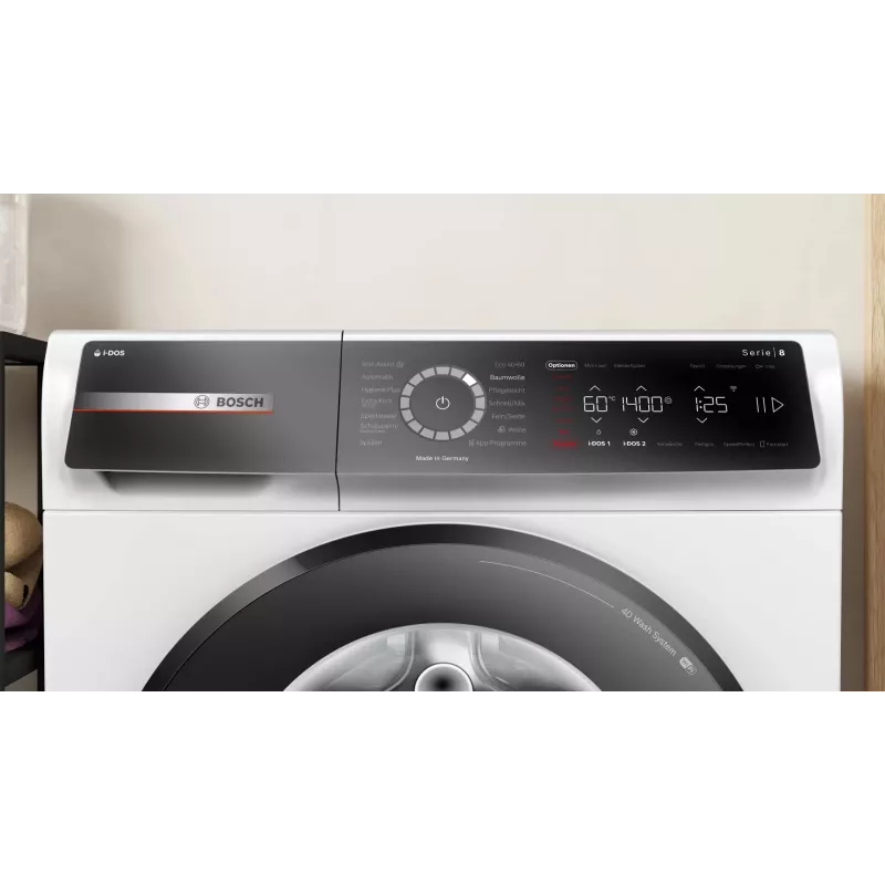 Bosch Serie 8 WGB244A40 Front-Load Washing Machine, 9 kg, 1400 RPM, i-Dos, White/Black