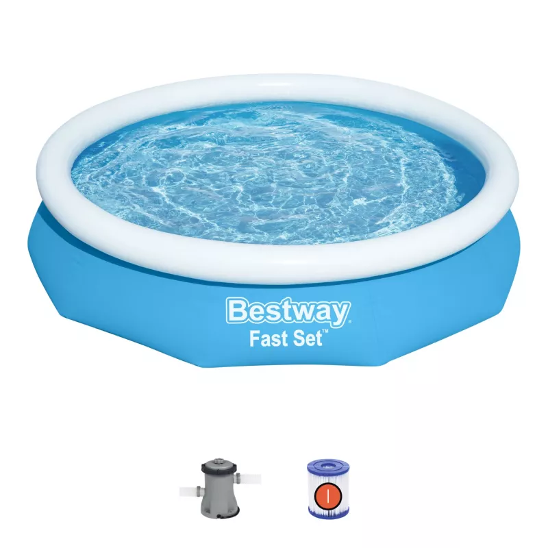 Bestway Fast Set Round Inflatable Pool Set 3.05 m x 66 cm, 3200 L, Inflatable pool, Child & adult, Blue, White, 9.26 kg