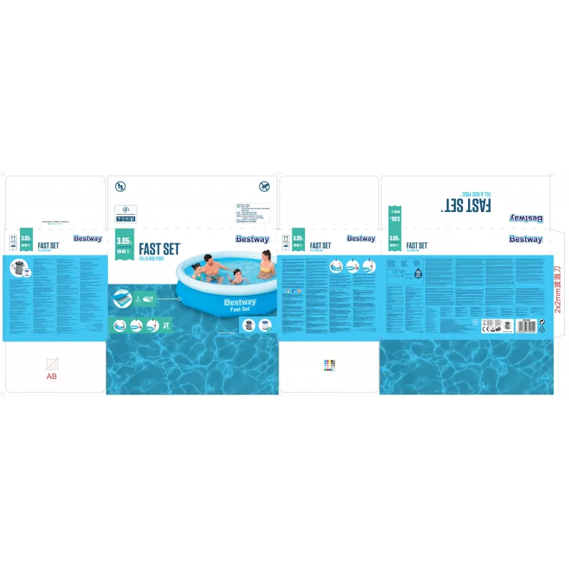 Bestway Fast Set Round Inflatable Pool Set 3.05 m x 66 cm, 3200 L, Inflatable pool, Child & adult, Blue, White, 9.26 kg