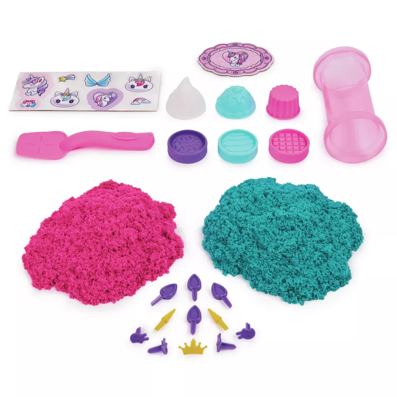 Kinetic Sand Shimmer, Unicorn Bake Shoppe Playset, 16oz (Shimmer Teal and Pink Neon), 8 Unicorn Tools, Sensory Toys for Kids Ages 3 and up