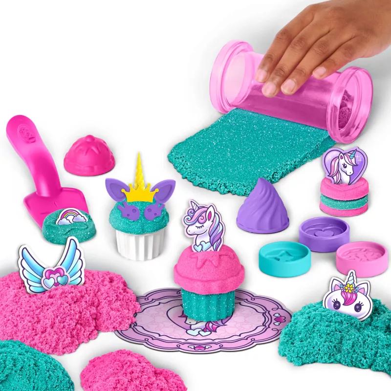 Kinetic Sand Shimmer, Unicorn Bake Shoppe Playset, 16oz (Shimmer Teal and Pink Neon), 8 Unicorn Tools, Sensory Toys for Kids Ages 3 and up