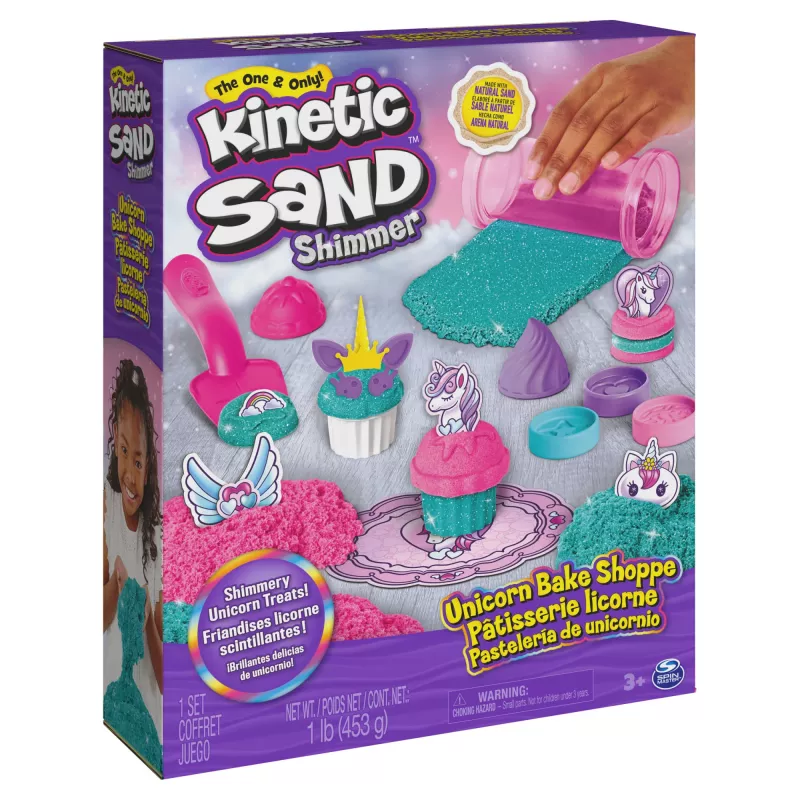 Kinetic Sand Shimmer, Unicorn Bake Shoppe Playset, 16oz (Shimmer Teal and Pink Neon), 8 Unicorn Tools, Sensory Toys for Kids Ages 3 and up