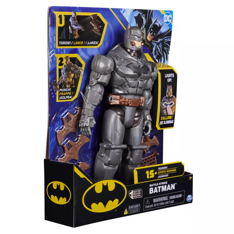 DC Comics , Battle Strike Batman 12-inch Action Figure, 5 Accessories, 20+ Sounds, Collectible Kids Toys for Boys and Girls Ages 3 and Up