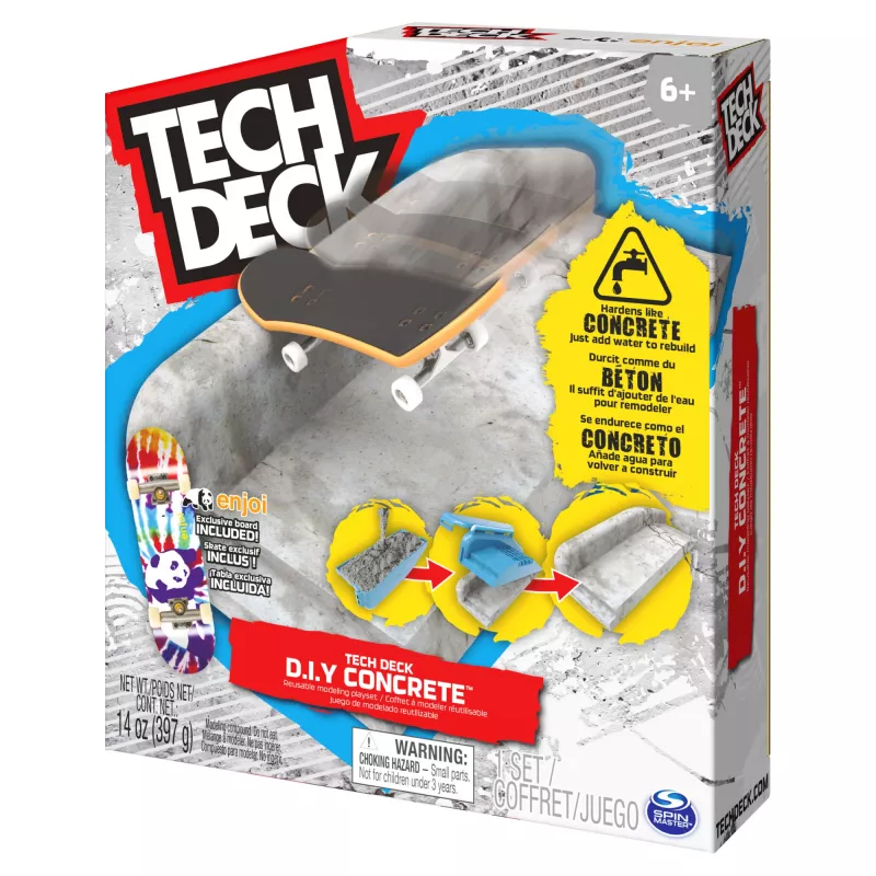 Tech Deck DIY Concrete Reusable Modeling Playset with Exclusive Enjoi Fingerboard, Rail, Molds, Skatepark Kit, Kids Toy for Boys and Girls Ages 6 and up