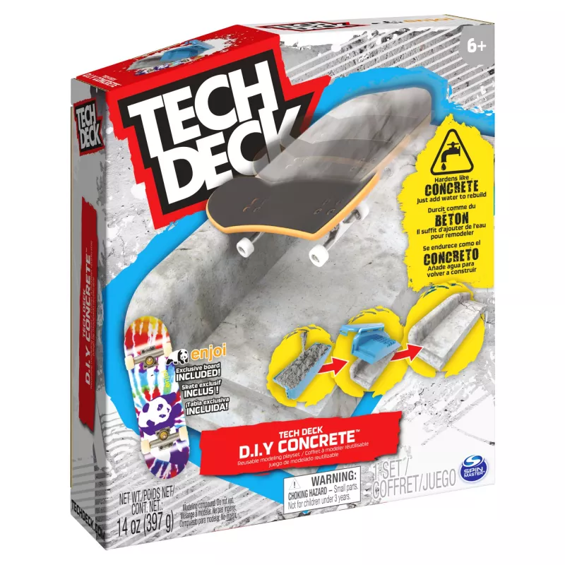Tech Deck DIY Concrete Reusable Modeling Playset with Exclusive Enjoi Fingerboard, Rail, Molds, Skatepark Kit, Kids Toy for Boys and Girls Ages 6 and up