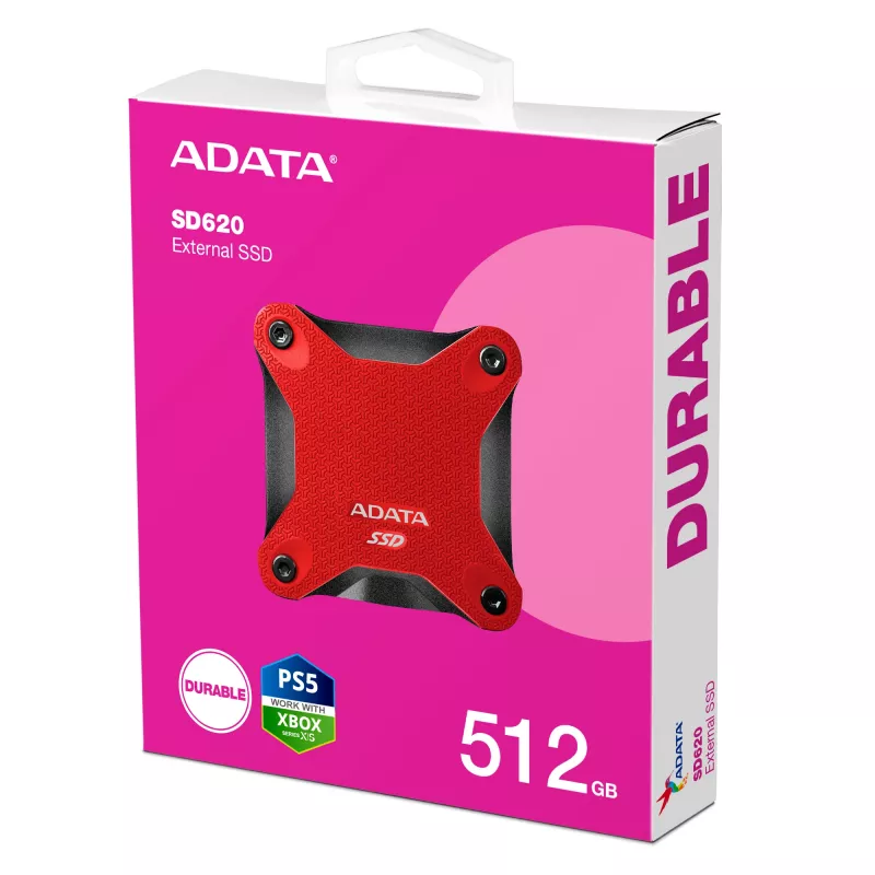 External SSD ADATA SD620 512 GB, USB 3.2 Gen 2 Micro-USB B, red, silicone housing