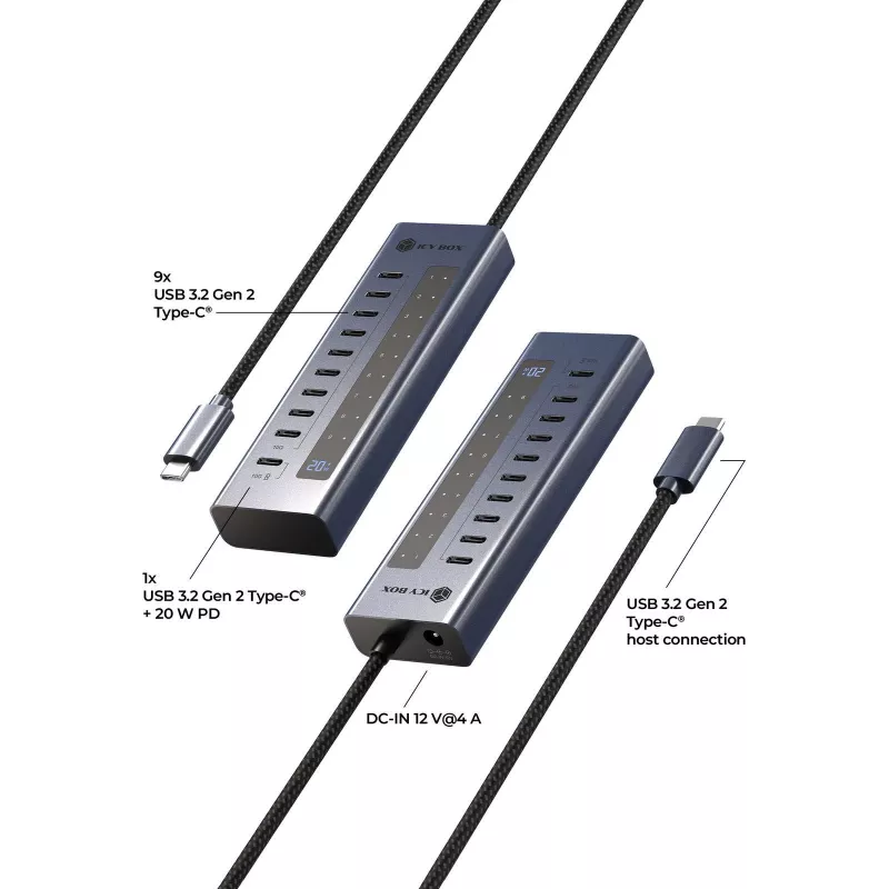 USB hub icybox IB-HUB1450-C31 — 10 ports, USB 3.2