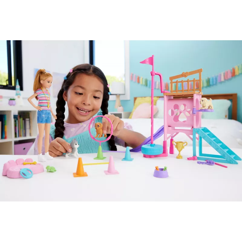 Barbie and Stacie to the Rescue Puppy Playground Playset with Doll, 3 Pet Dog Figures & Accessories