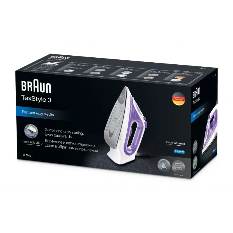 Braun TexStyle 3 SI3042VI Steam iron Ceramic soleplate 2350 W Purple, Silver, White
