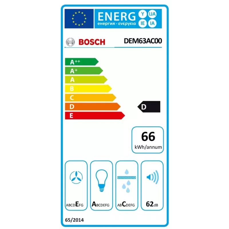 Semi built-in cooker hood Bosch Serie 2 DEM63AC00, Aluminium filter, Noise level: E