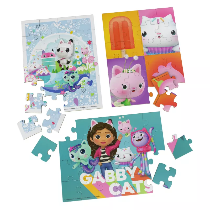 Games Gabby’s Dollhouse, 3 Wood Puzzles 24-Piece Jigsaw Puzzles with Wooden Storage Box Kids Puzzles, for Preschoolers Ages 3 and up