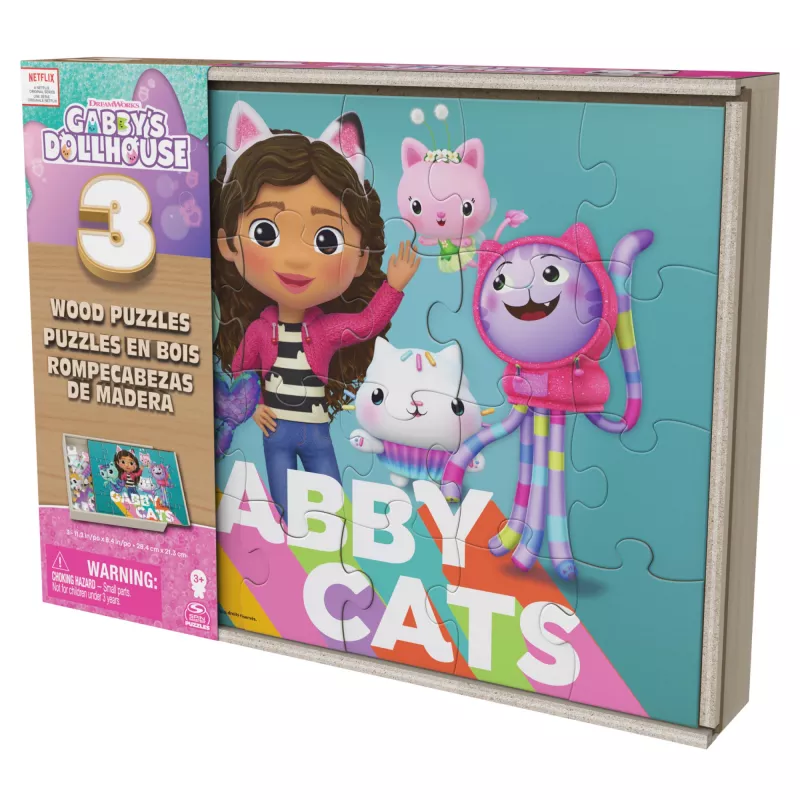 Games Gabby’s Dollhouse, 3 Wood Puzzles 24-Piece Jigsaw Puzzles with Wooden Storage Box Kids Puzzles, for Preschoolers Ages 3 and up
