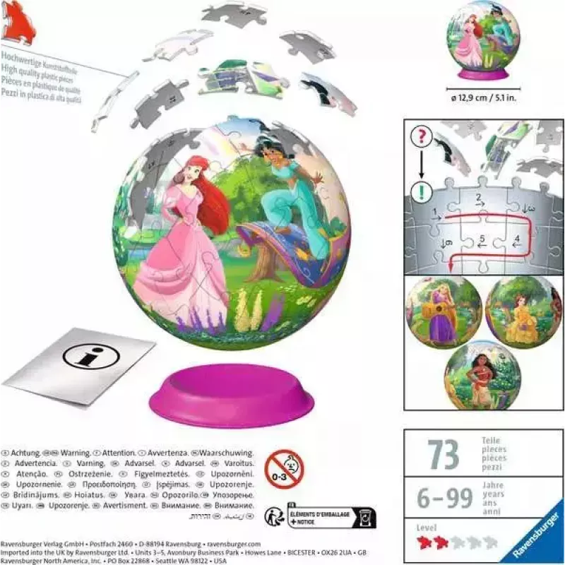 3D Puzzle Ball Ravensburger Disney Princess – 72 pieces, spherical jigsaw model