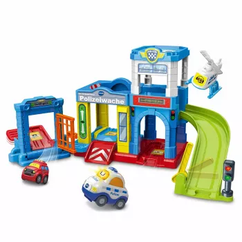 Toy playset VTech Tut Tut Baby Flitzer Police Station 80-569904 with interactive features and vehicles
